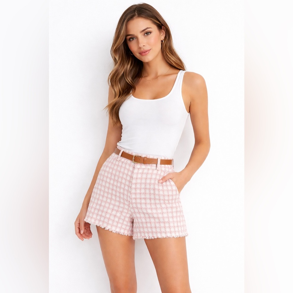 Ann Taylor Women’s High Waist Tweed Short- Cream, Pink & Gold- Size 6
